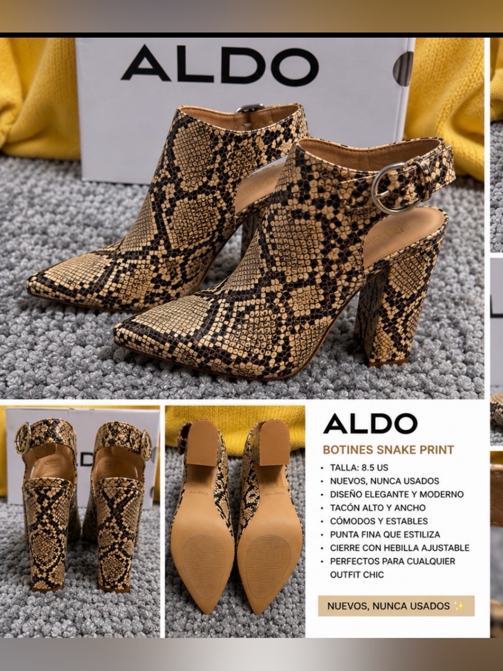 ALDO Snake Print Block Heel Ankle Boots in Tan and Black